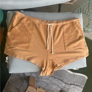 Aerie Camel Terry Shorts with Large Pockets and Tie